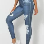 Sporty Look-Alike-Jeans Tights – Dark Blue – L