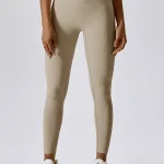 Ribbed Crossover Tights Beige - L Tights / Leggings
