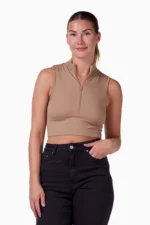 Everyday Rib Crop Zip Latte