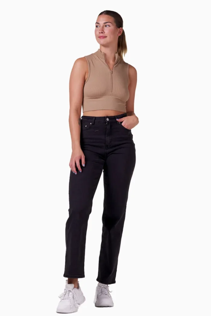 Everyday Rib Crop Zip Latte - Bilde 2