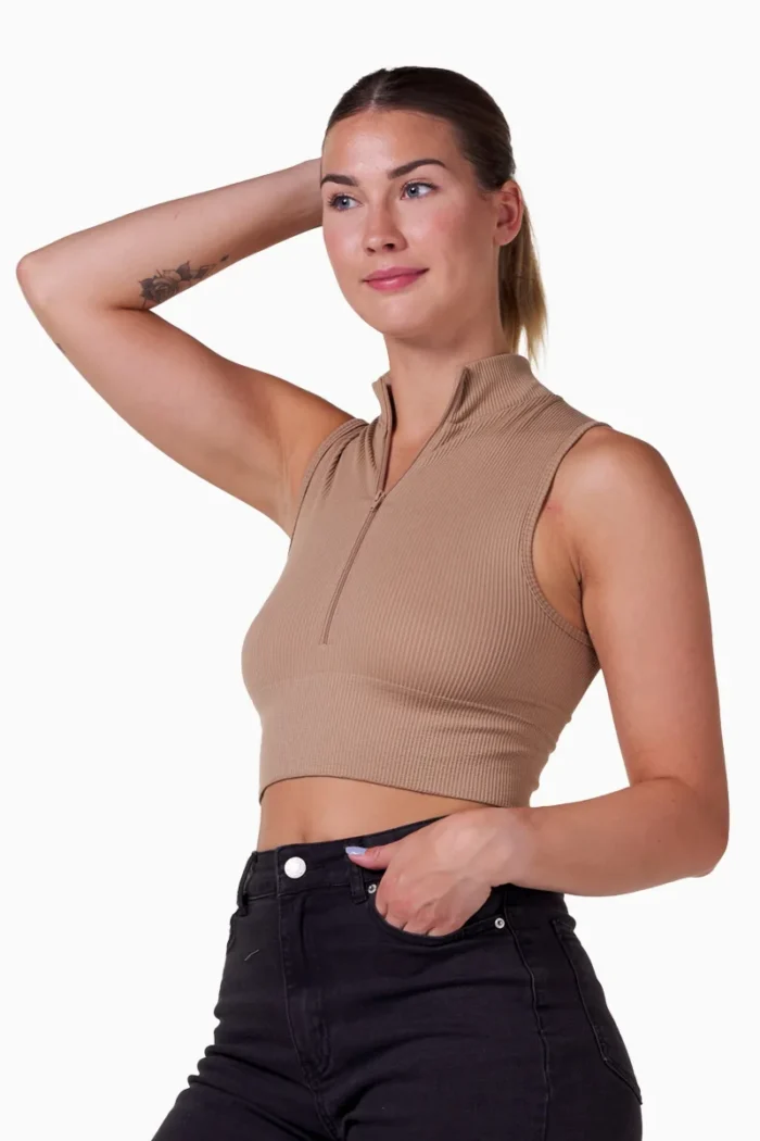 Everyday Rib Crop Zip Latte - Bilde 6