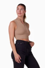 Everyday Rib Crop Zip Latte - Bilde 8