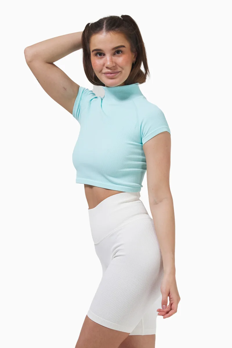 bpprcttt_1 Perfect Rib Crop Tee Turtleneck Turquiose - Bilde 1
