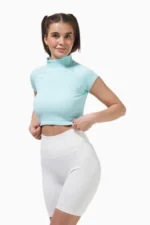 Perfect Rib Crop Tee Turtleneck Turquiose - Bilde 2