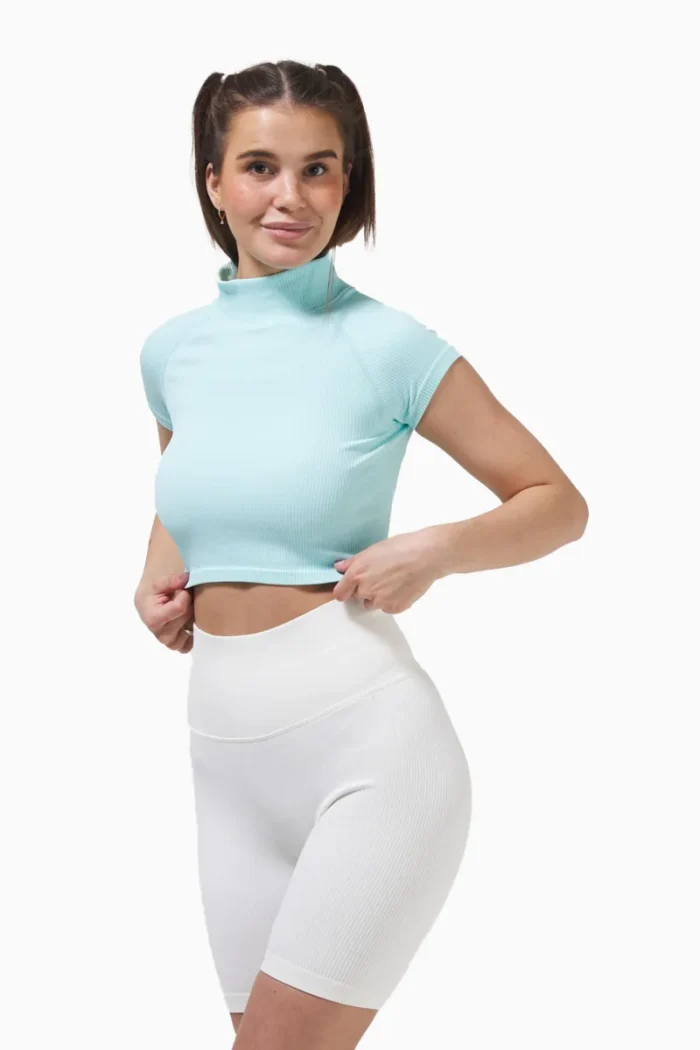 Perfect Rib Crop Tee Turtleneck Turquiose - Bilde 2