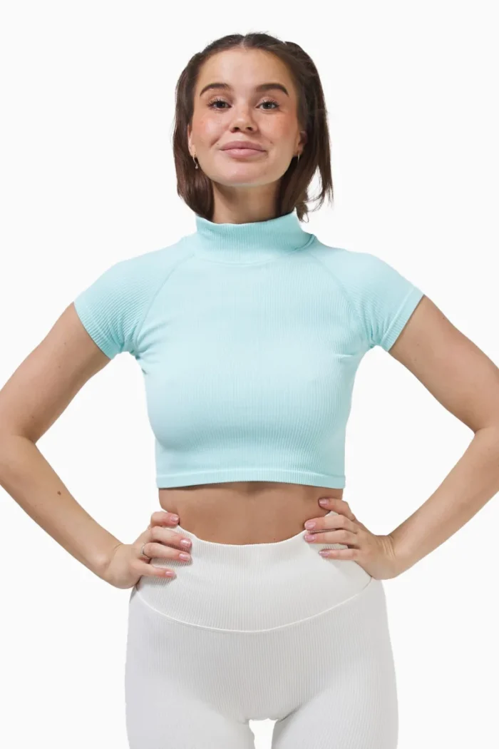 Perfect Rib Crop Tee Turtleneck Turquiose - Bilde 5
