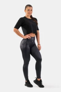 High Waist Glossy Look Bubble Butt Pants