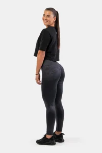 High Waist Glossy Look Bubble Butt Pants