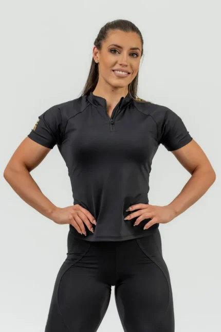 Women's Compression Zipper Shirt INTENSE Ultimate - Black/Gold  T-skjorter
